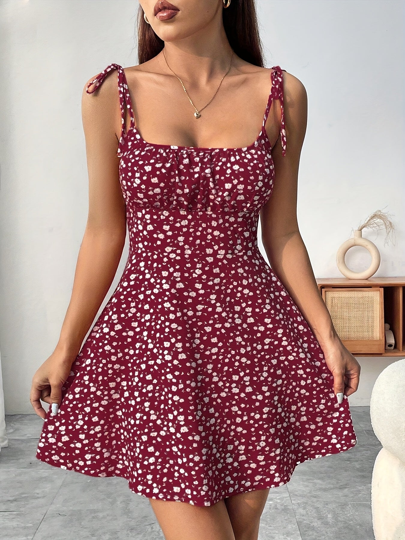 [Elegant Cami Dress] Elegant Floral Print Cami Dress |