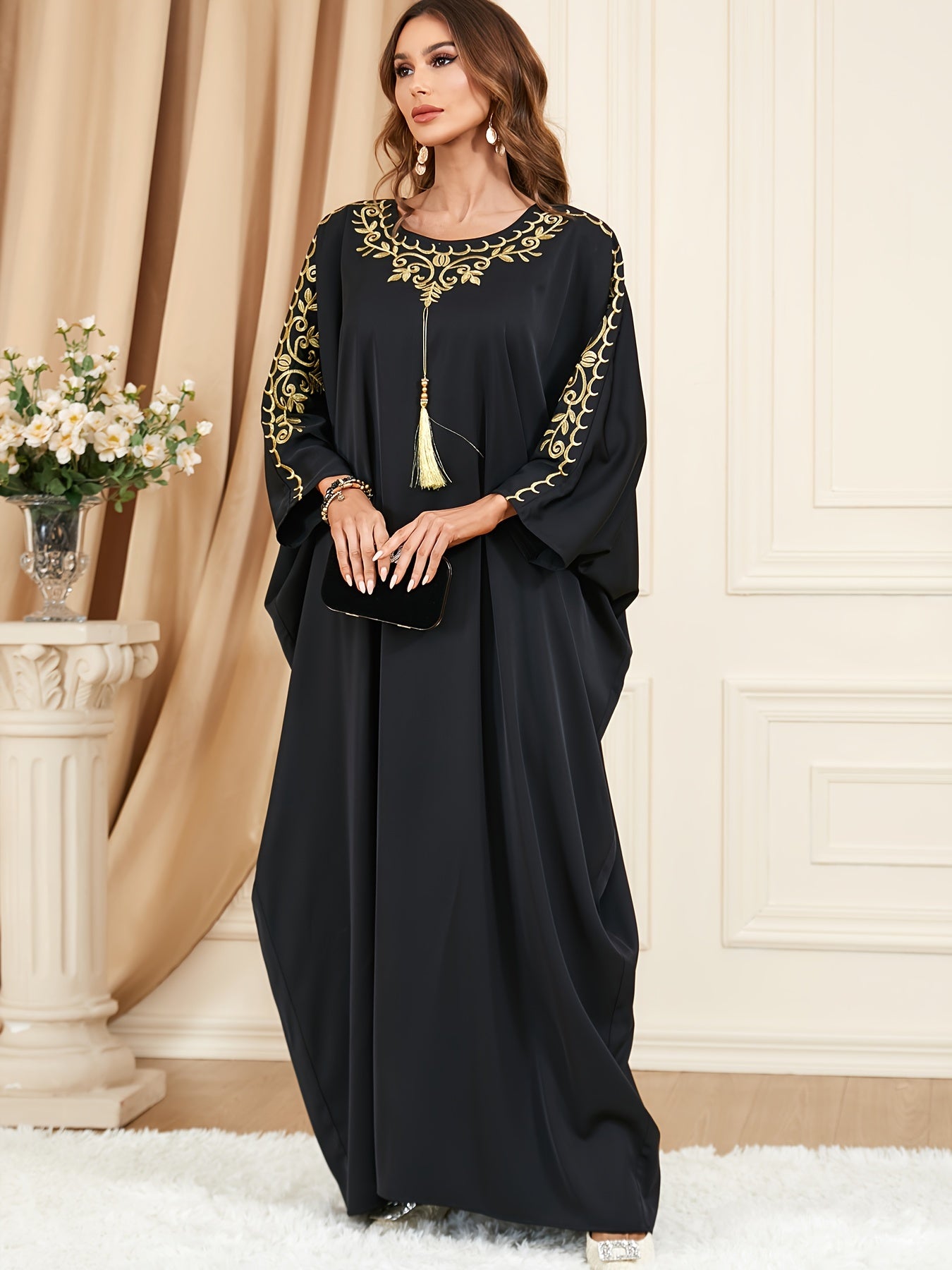 Plus Size Floral Tassel Kaftan Dress - Fashionable Embelegant Style '/MH
