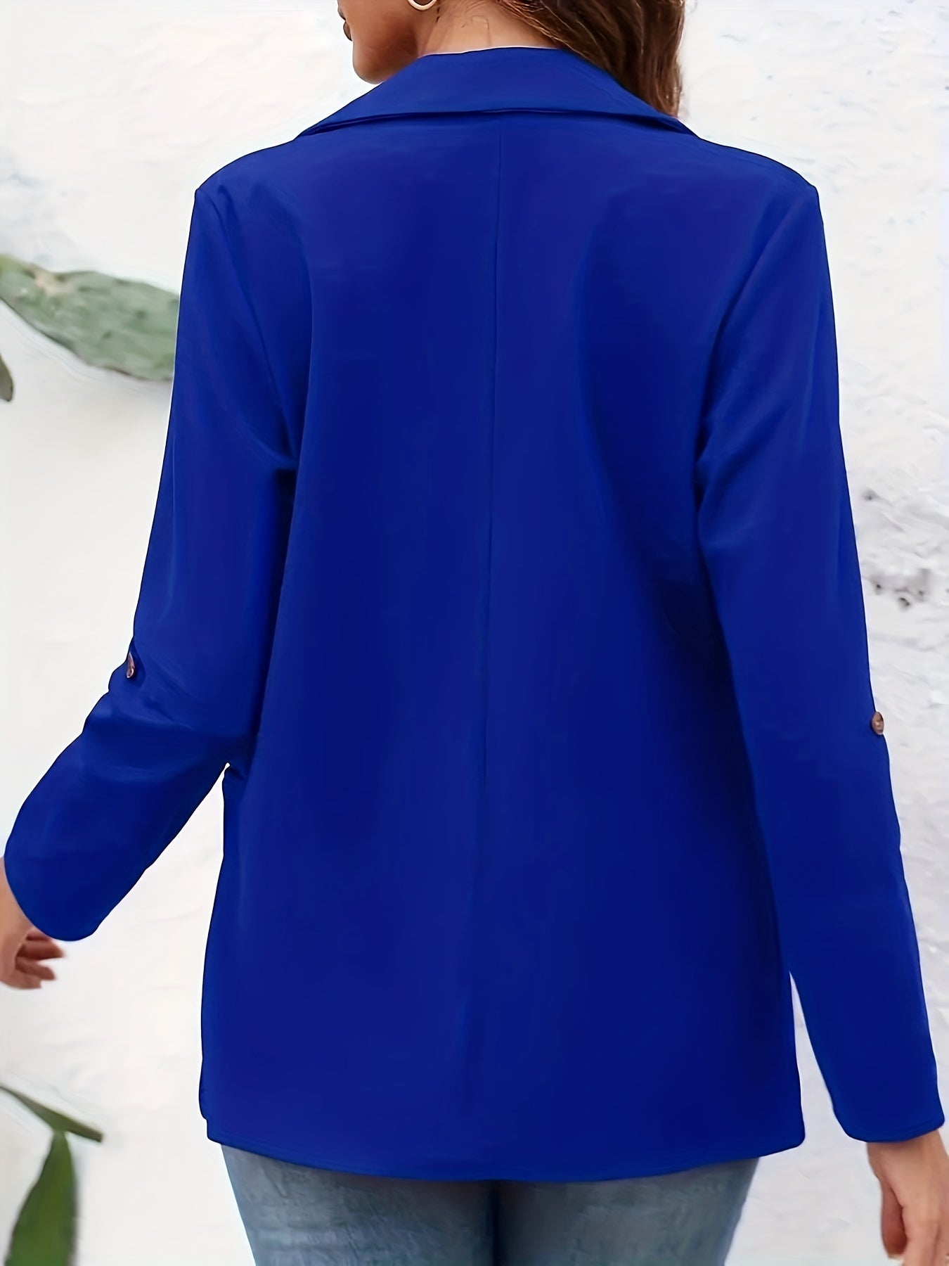 Solid Color Open Front Blazer, Elegant Lapel Neck Single Button.