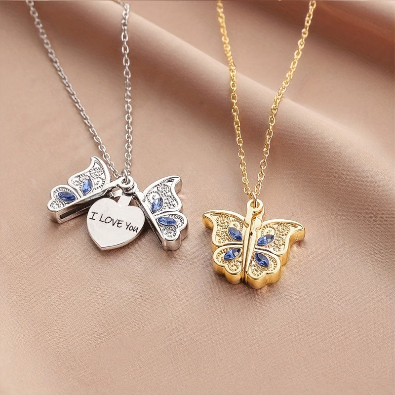 1Pcs Fashion Classic Openable Butterfly Love Lady Pendant Necklace Engraved I Love You Romantic Proposal Valentine's Day Gift Jewelry