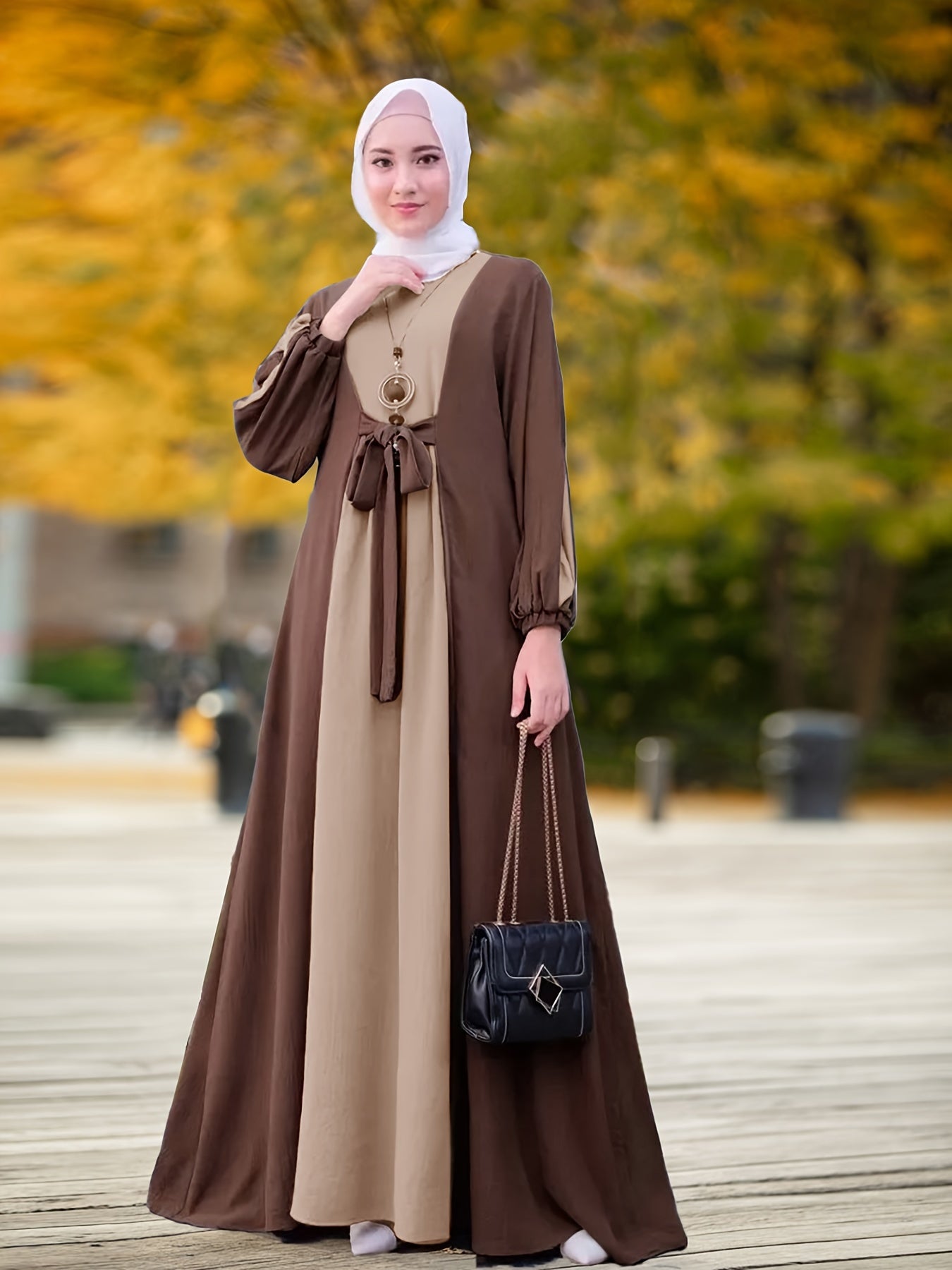 Color Block Tie Front Kaftan Dress, women fashion'/MH