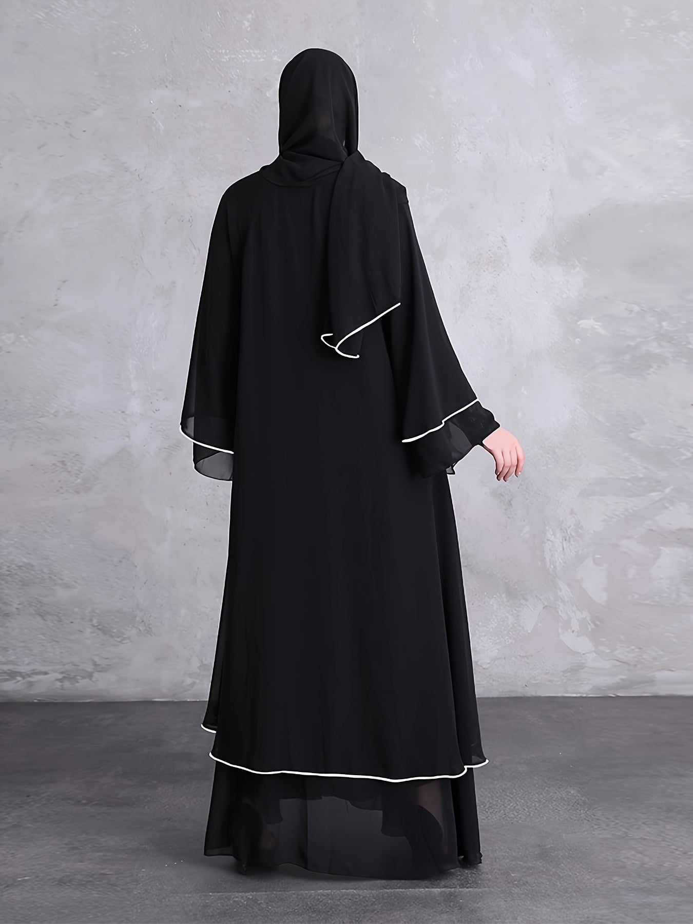 Contrast Trim Long Flare Sleeve Kaftan Dress, /MH