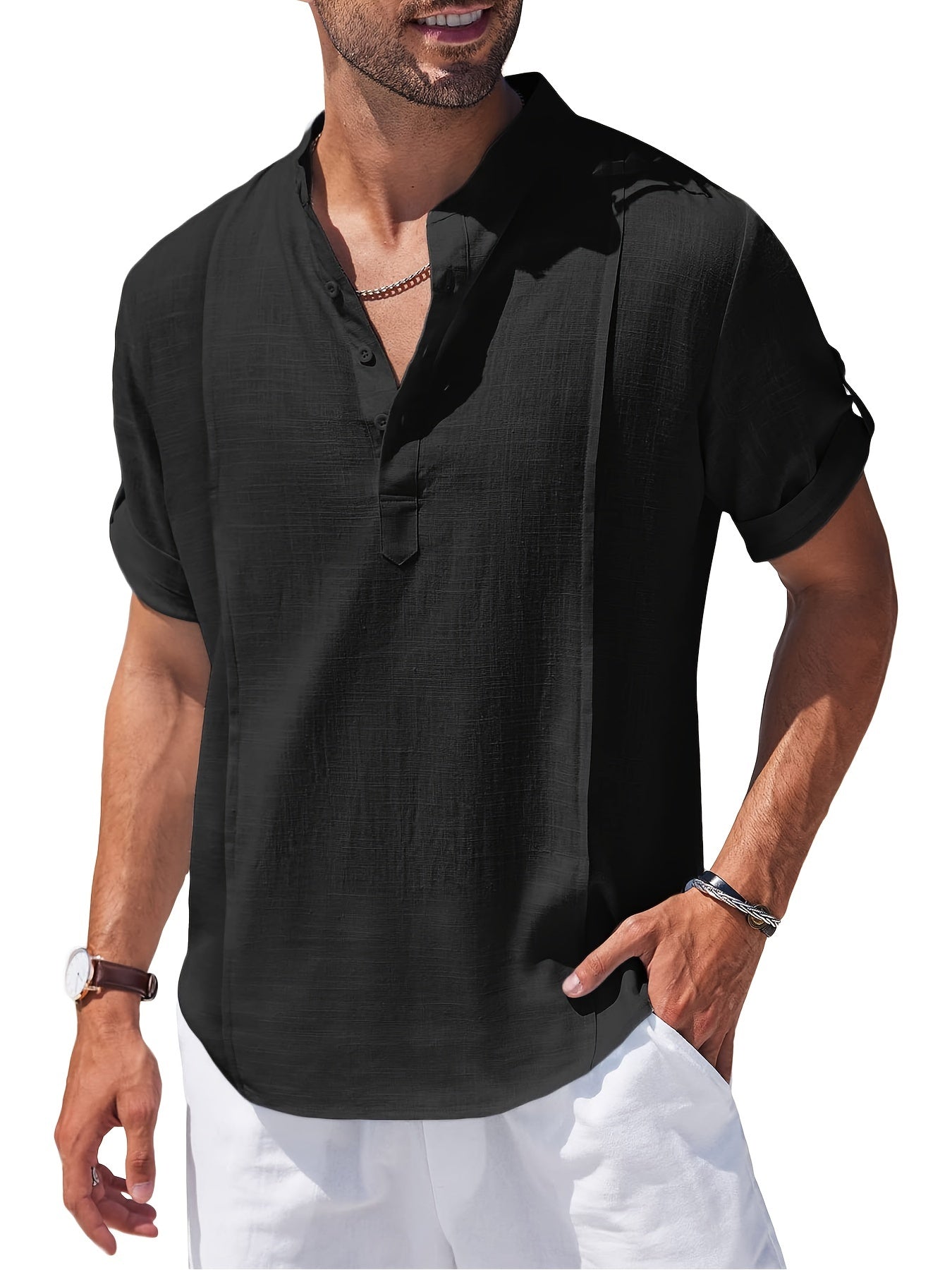 Men's Cotton & Ramie Fiber Shirt Top Turn-Down Collar Long Sleeve Closure Male Casual Shirt For Men Daily Vacation Streetwear
