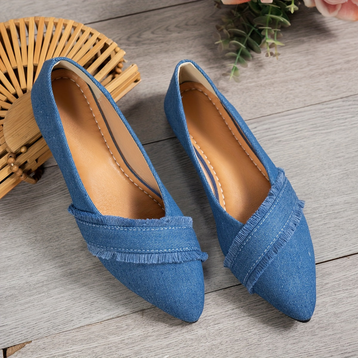 Elegant Flats Lightweight Blue Women's Pointed-Toe Flats ./MH