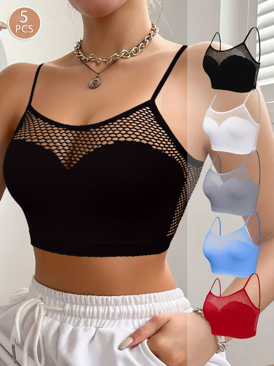 5-Pack Sexy Cutout Bras, High Support Knit Fabric,