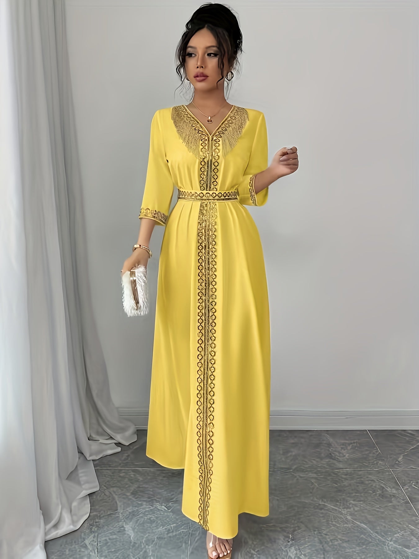 Yuhongfei Directional YY0309072 Mid-Sleeve Maxi Dress