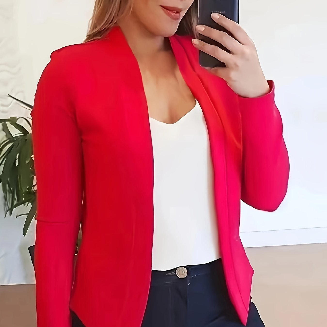 Solid Lapel Blazer, Casual Long Sleeve Blazer For Office & Work,