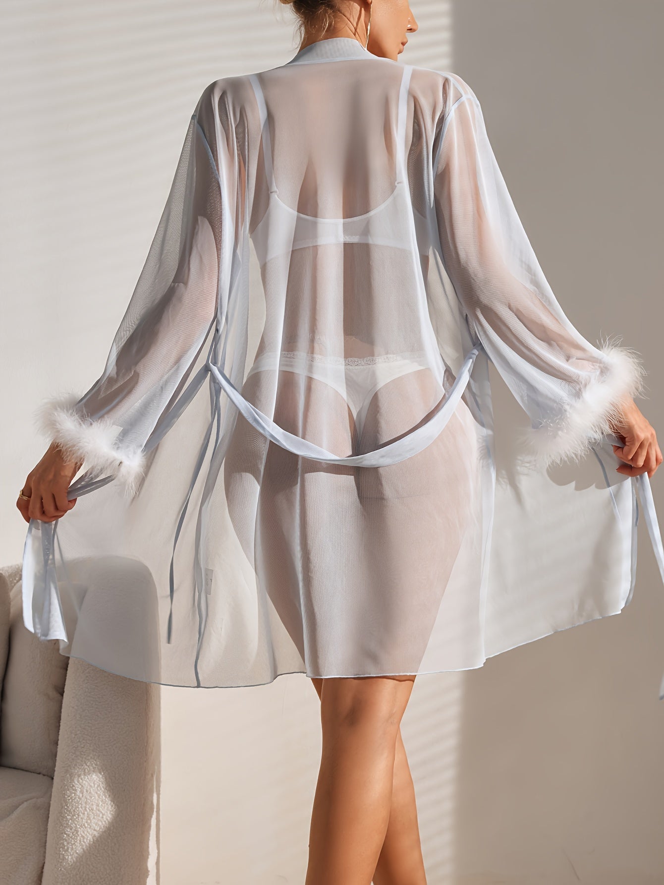 Elegant Long Sleeve Semi Sheer Nightgown Robe - '/MH