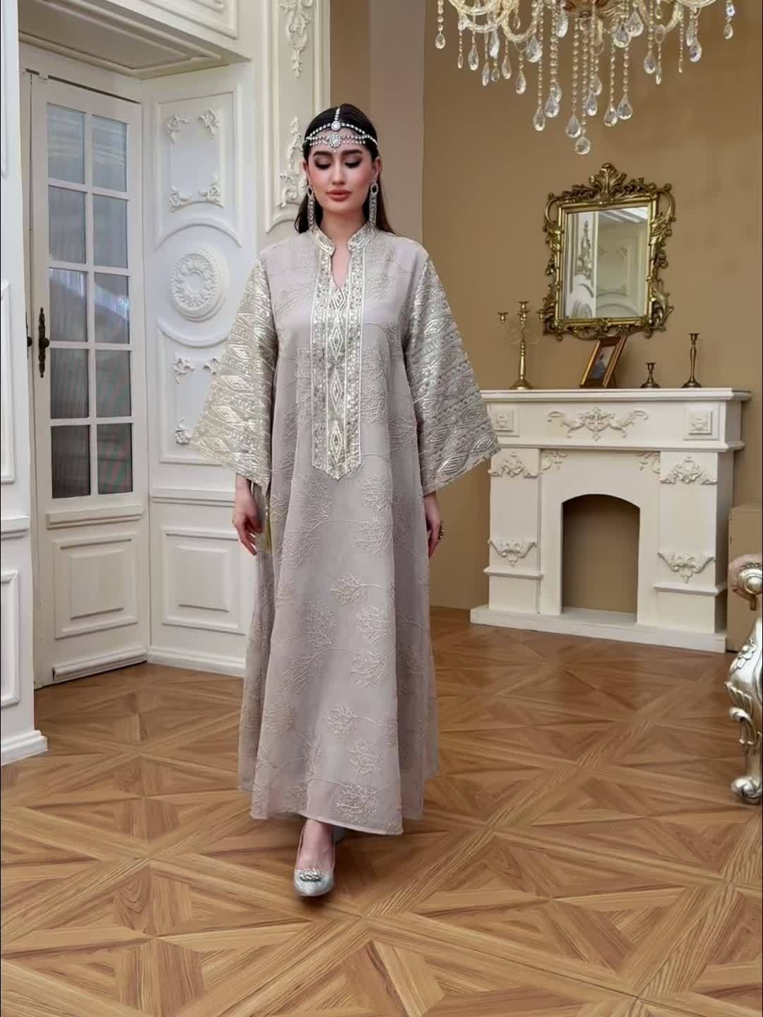 Elegant Black & Golden Decorated Kaftan for Women - ./MH