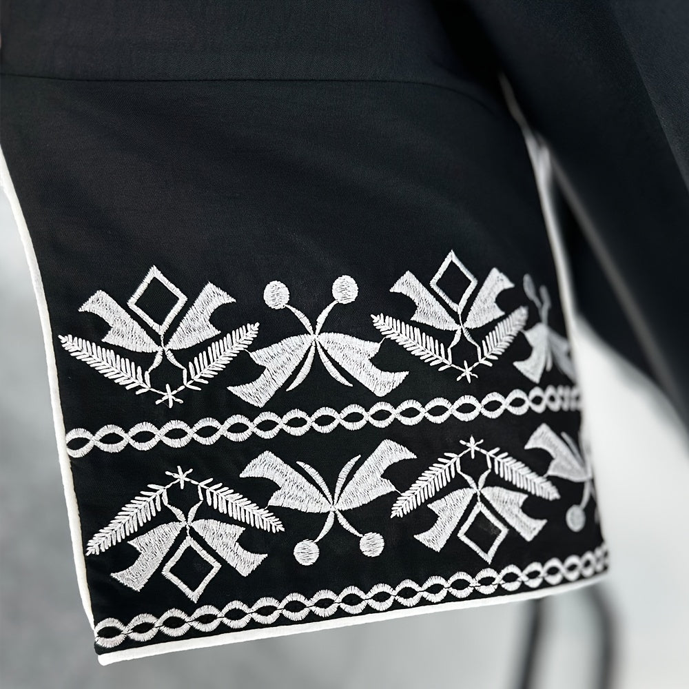 Women's New Abaya: Long, Black, Polyester, with White Floral Embroidery./MH