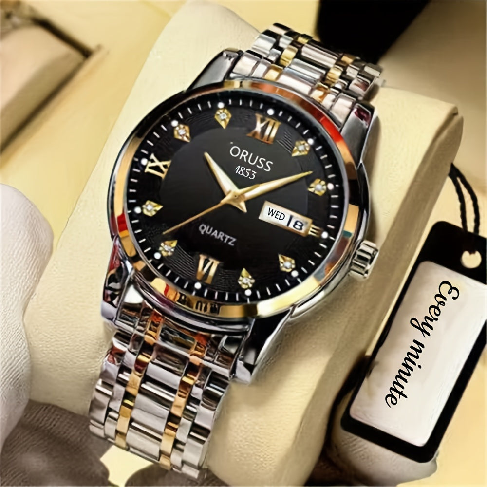2pcs Luxury Couples Quartz Watch Business Leisure Fashion Analog Calendar Wrist Watch Valentines Gift For Men Women Date Watch