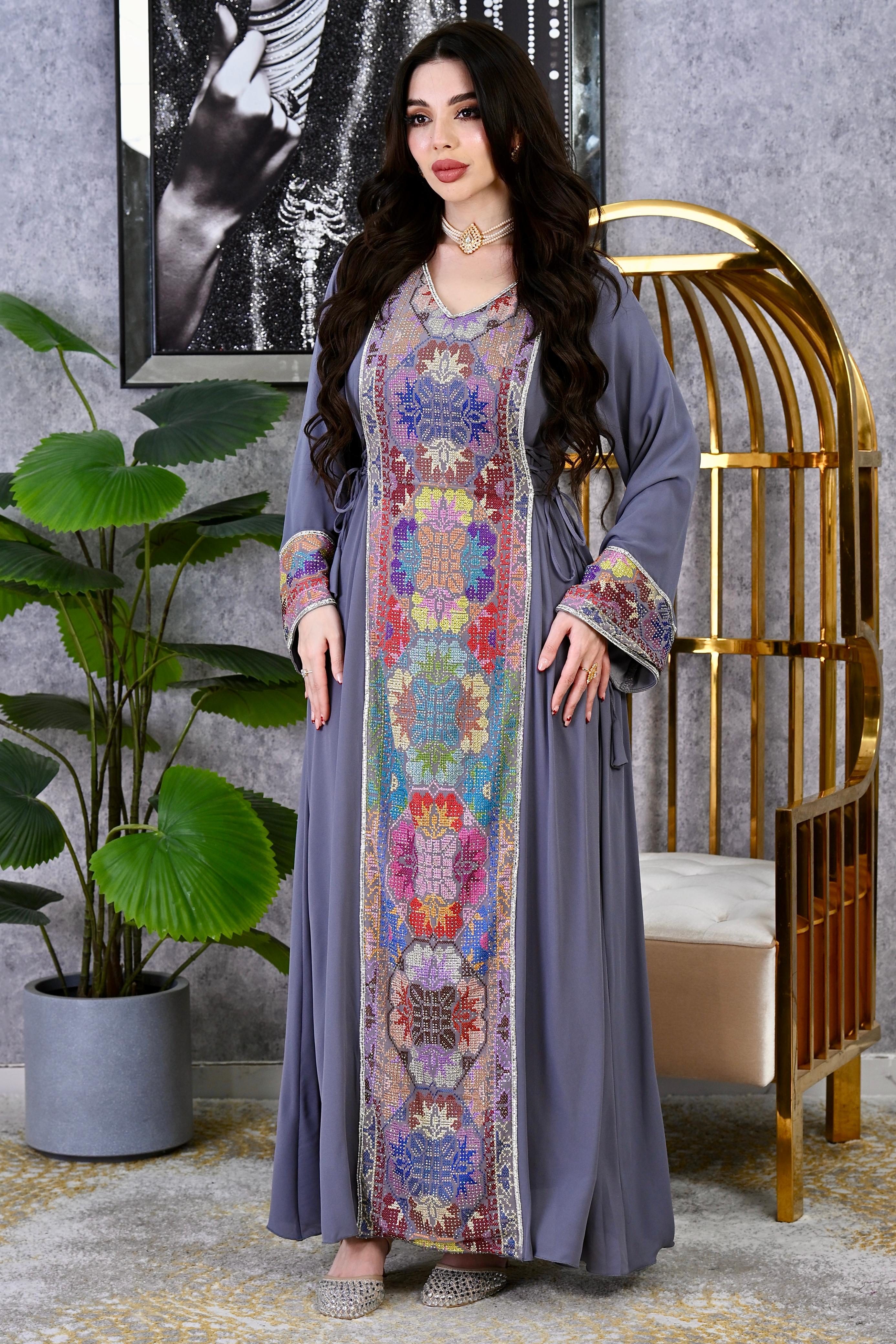 Royal Heritage Embroidered Kaftan | Dubai Occasion Dress for Weddings |4 Colors | Sizes F1-F2 | MH