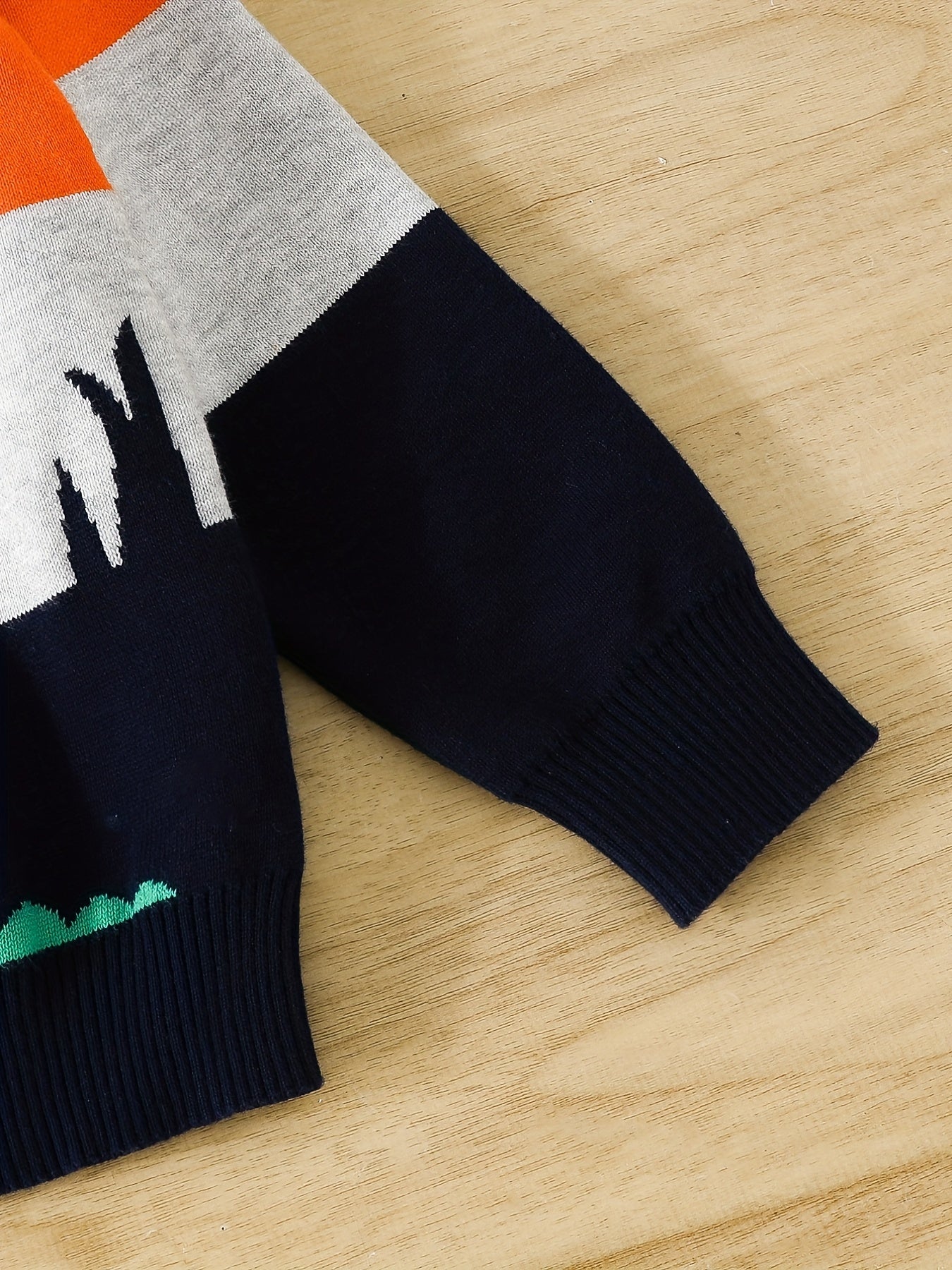 Boys Color Block Cartoon Tiger And Crocodile Pattern Sweater