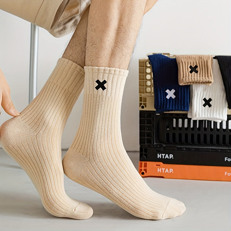 5/10 Pairs Men's Solid Crew Socks - Ultra Breathable, /MH