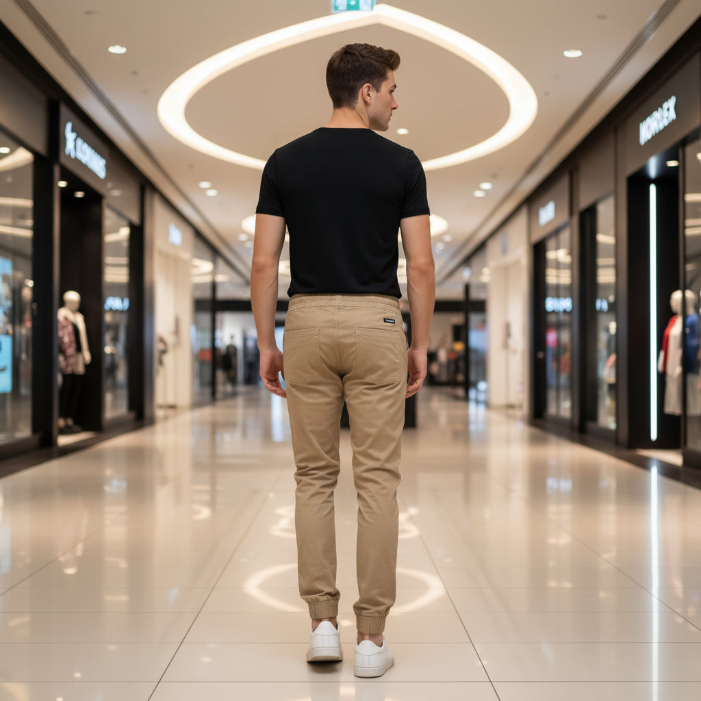 Men’s Beige Casual Jogger Pants 17-24 Years - Comfortable Drawstring Trousers with Pockets | MH