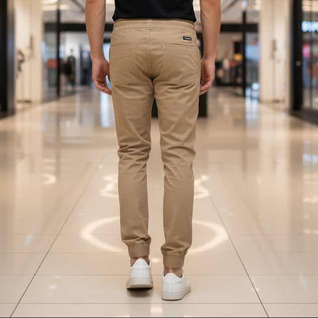 Men’s Beige Casual Jogger Pants 17-24 Years - Comfortable Drawstring Trousers with Pockets | MH