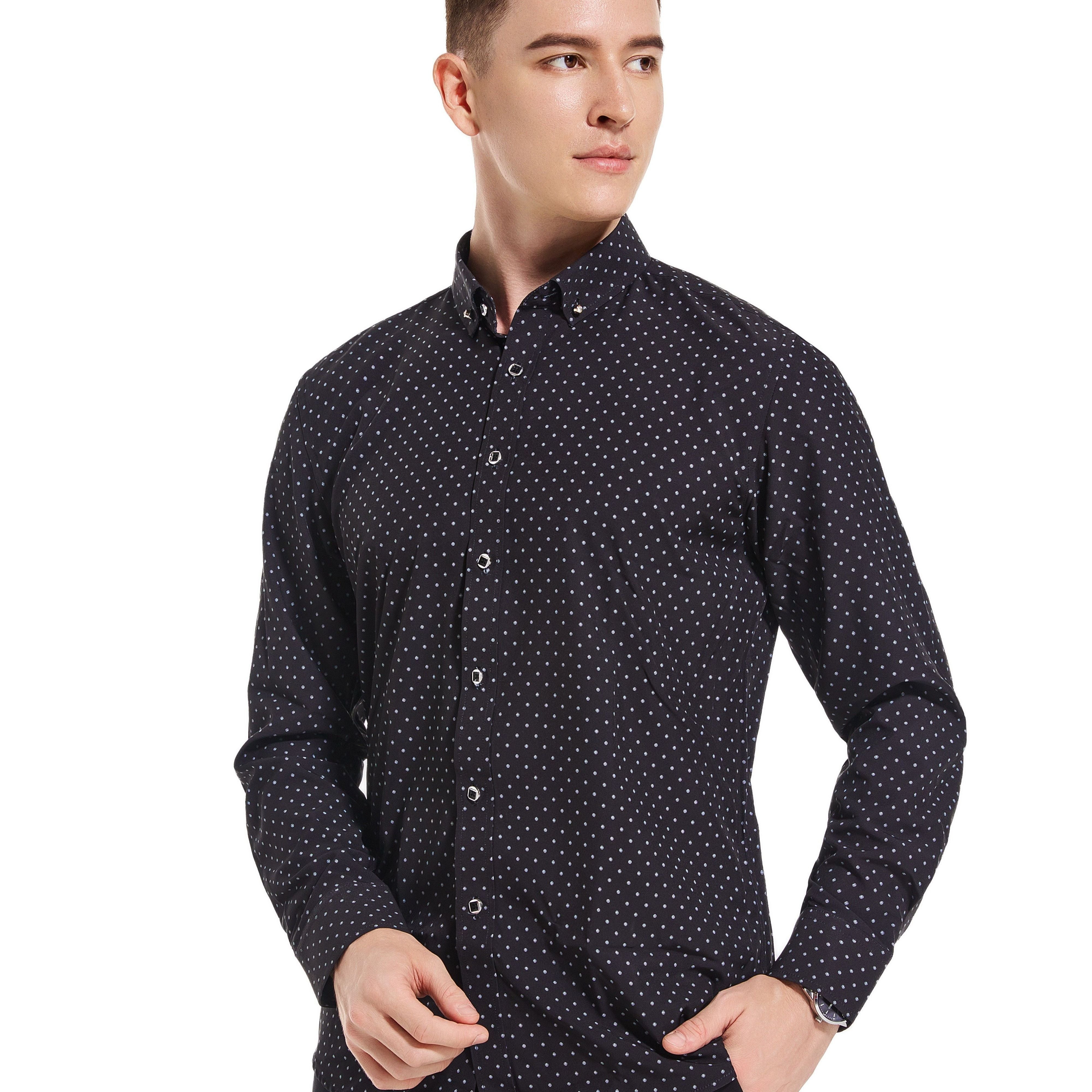 Men's Little Flowers Pattern Allover Print Lapel Collar Design Dress Shirts,