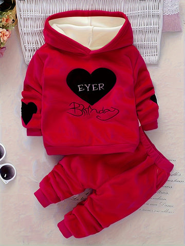 2pcs Adorable Baby Girls' Heart-Themed Long-Sleeved Hoodie .