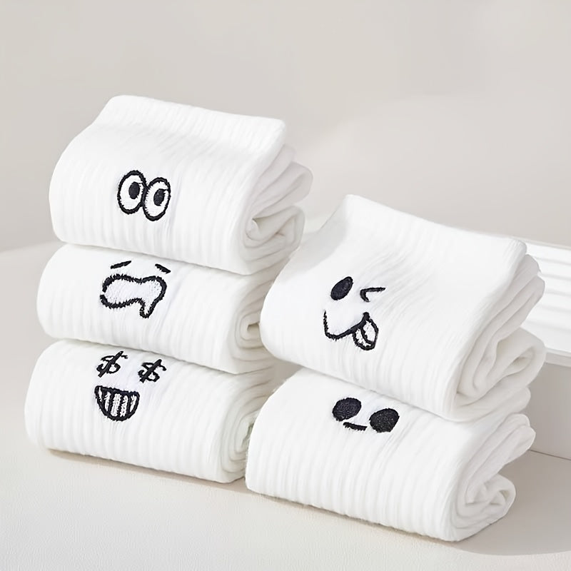 5 Pairs Cute Expression Pattern Socks, Women's Stockings & Hosiery./MH