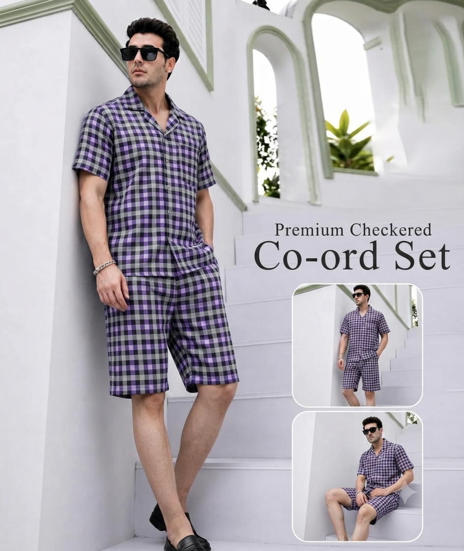 Men's Gingham Check Normal Collar Shirt and Shorts Set | 5 Colors | Sizes M-XXL | MH