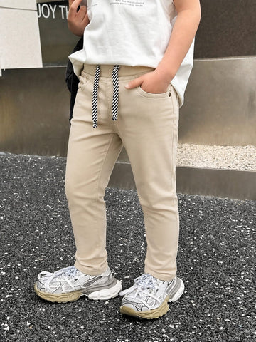 Tan Brown Regular Fit Rib Waist Pull-On Pants|MH (2-12yrs)