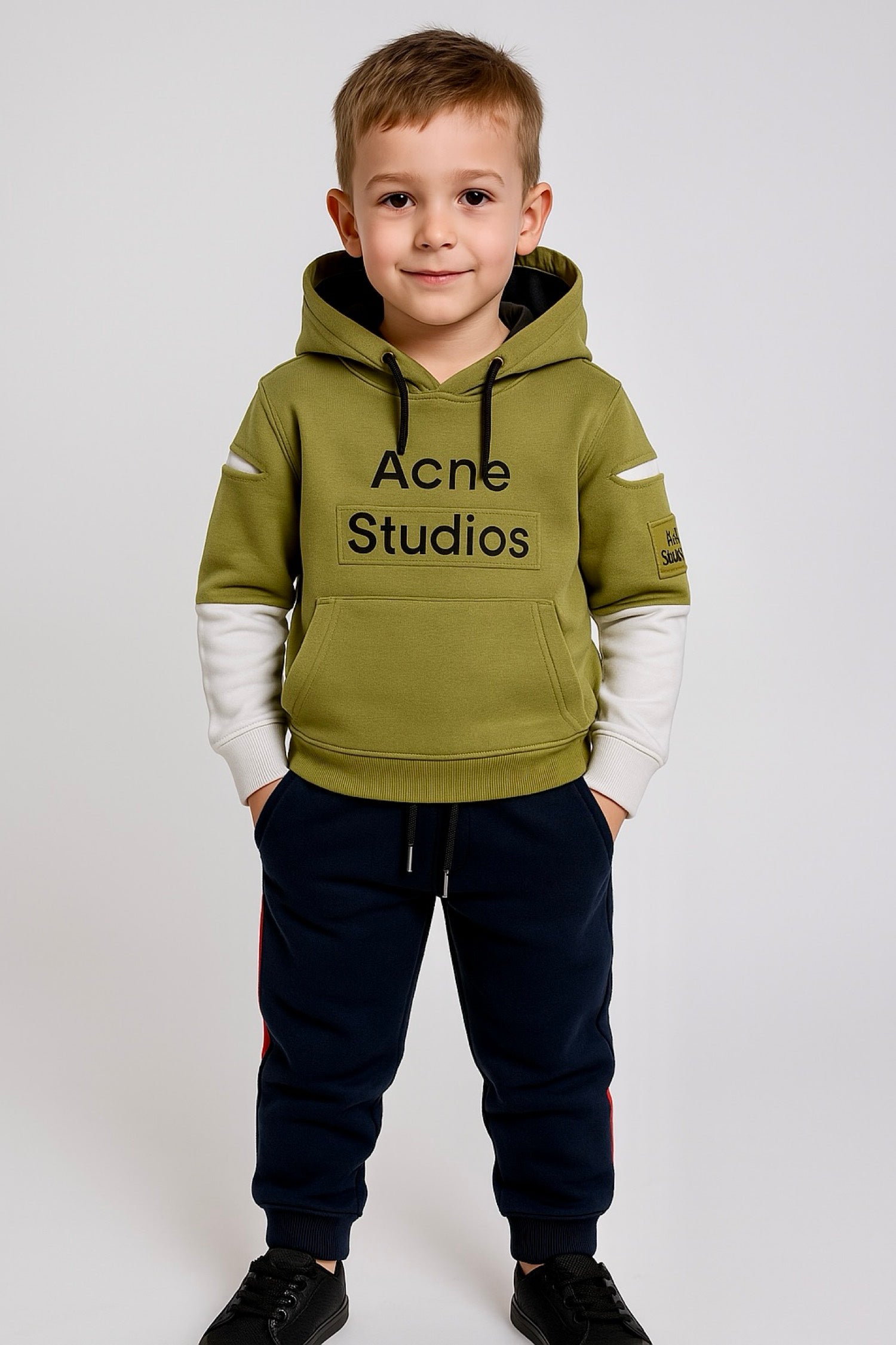 Kids Graphic Hoodie with Contrast Sleeves and Jogger Pants Set | MH Size (1-12Years)