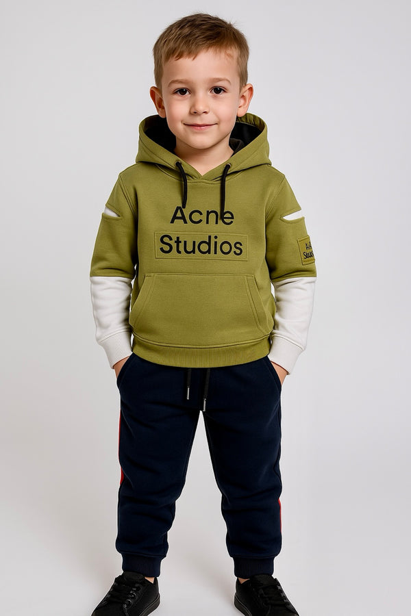 Kids Graphic Hoodie with Contrast Sleeves and Jogger Pants Set | MH Size (1-12Years)