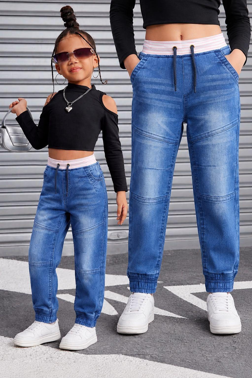 Girls Jogger Denim Pants | Casual Everyday Trousers | Comfortable Fit | Age 1–12 Years | UAE