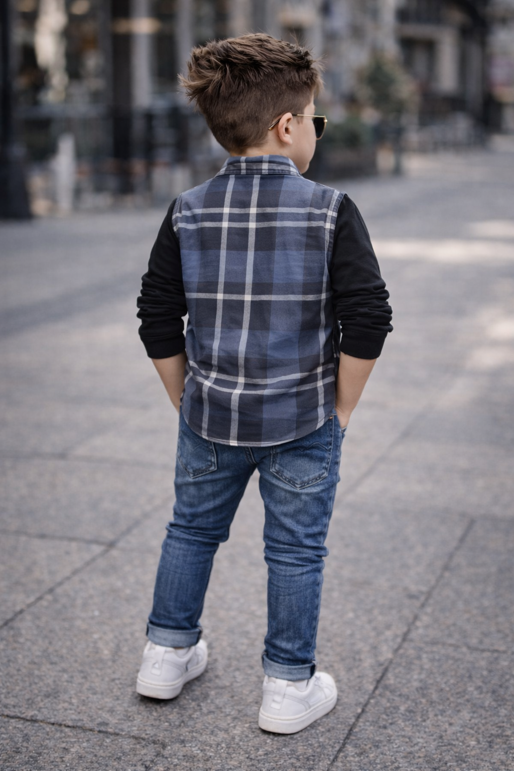 Trendy Kids Cotton Long Sleeve Shirt – Check Pattern & Knit Sleeve Design (1-12yrs)MH