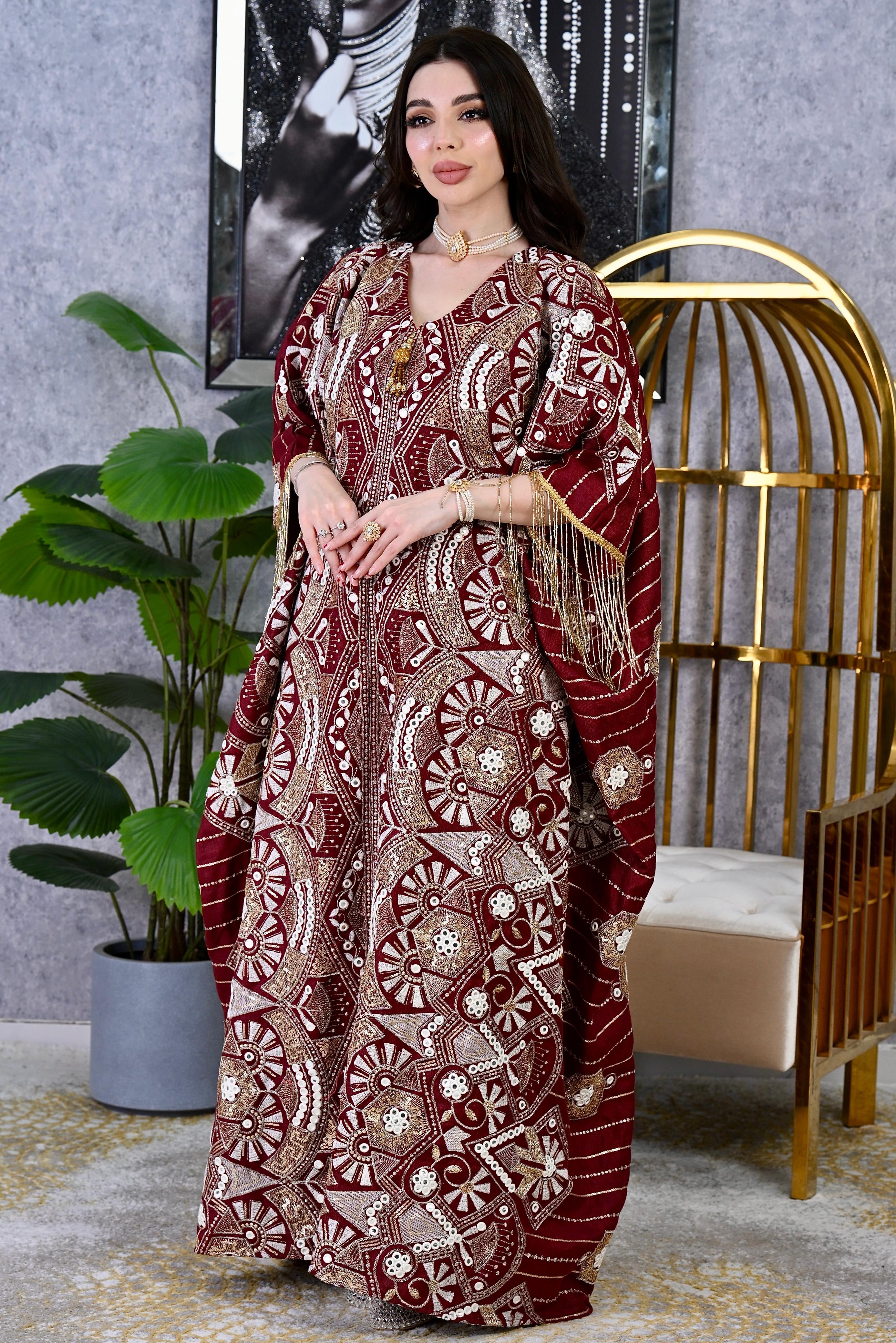 Embroidered Butterfly Kaftan with Tassel Sleeves | 4 Colors | Luxury Free Size Dress for Eid UAE | MH