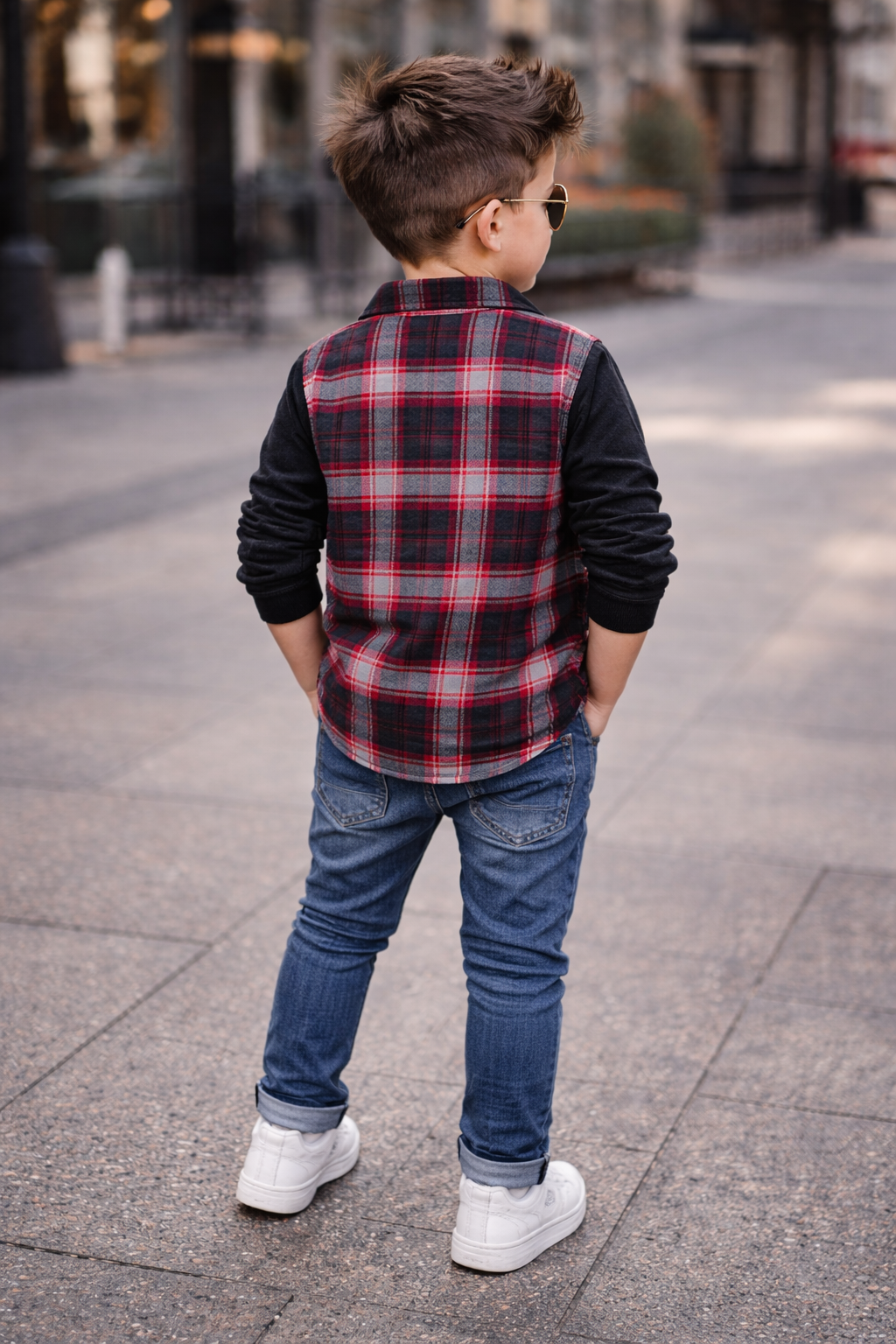 Trendy Kids Cotton Long Sleeve Shirt – Check Pattern & Knit Sleeve Design (1-12yrs)MH