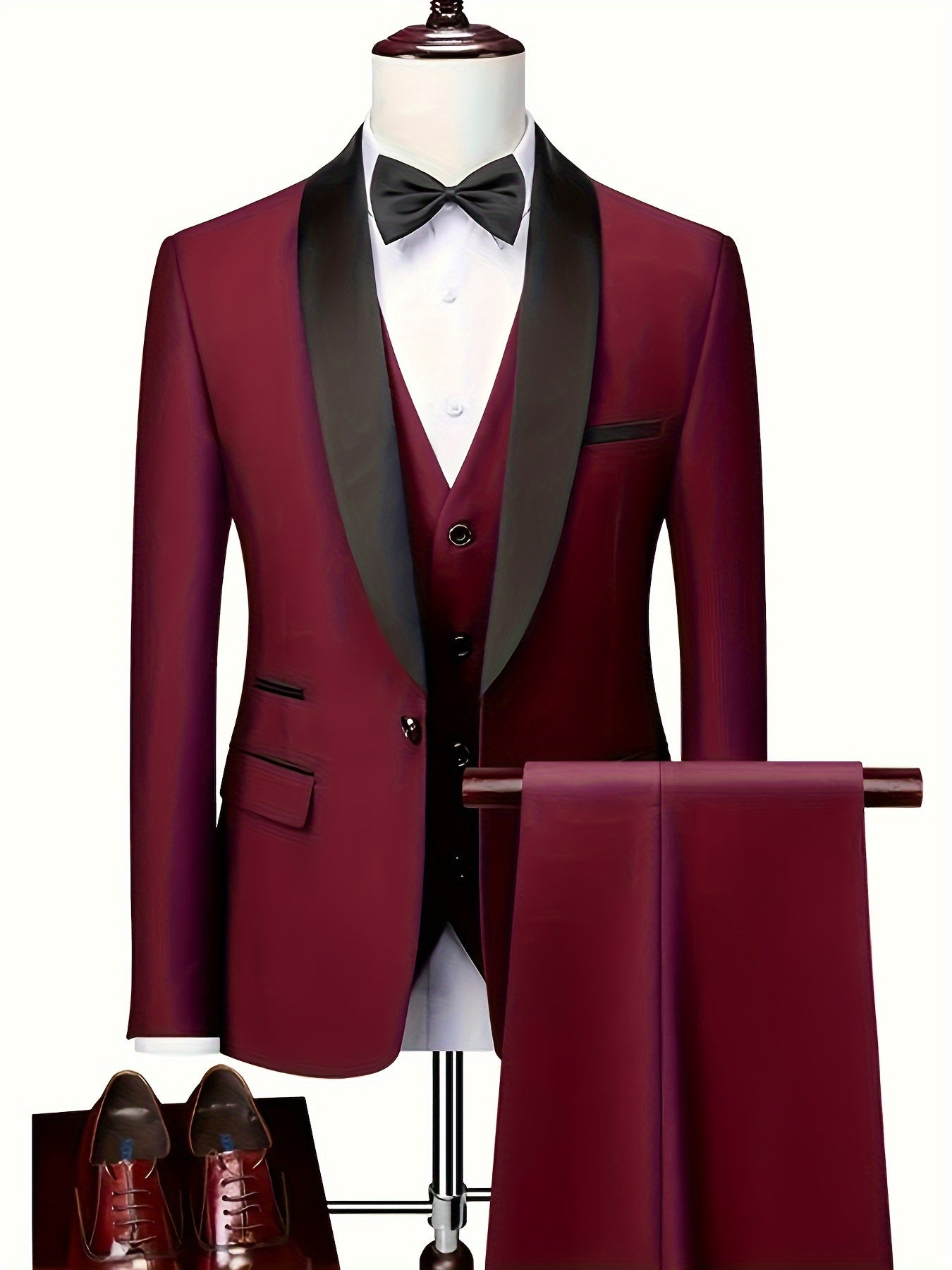 3pcs Classic Dress Suit Set For Men, Shawl Lapel Collar Buttoned Blazer,