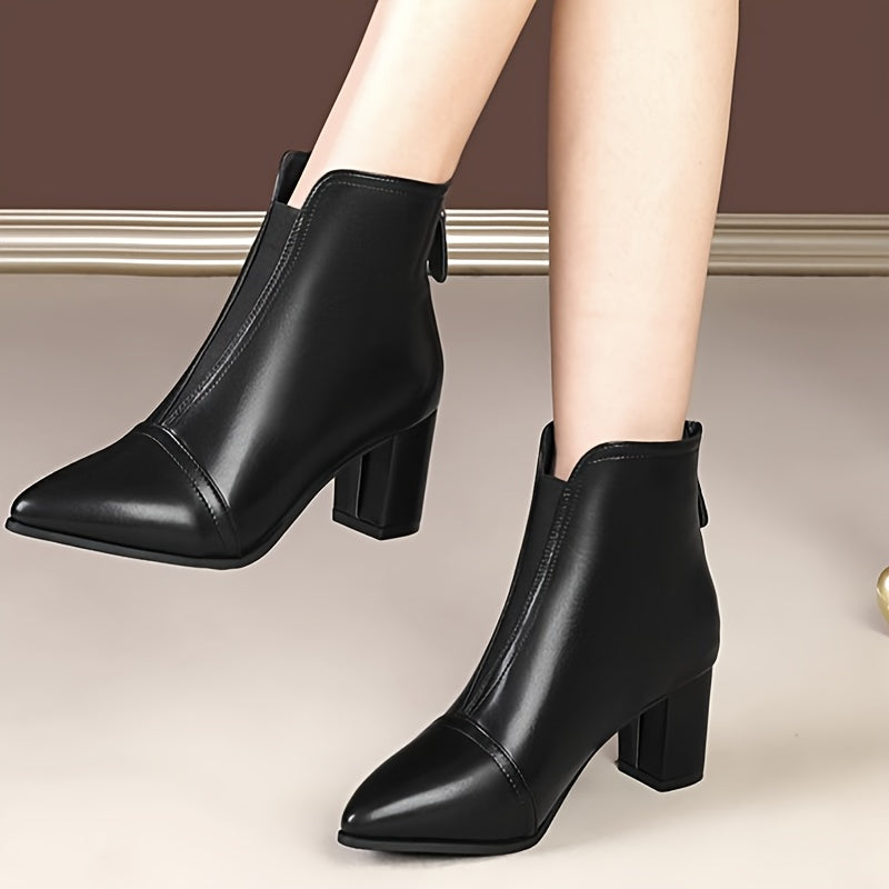 1pr Elegant Solid Color Mid Heel Ankle Boots for Women -/MH