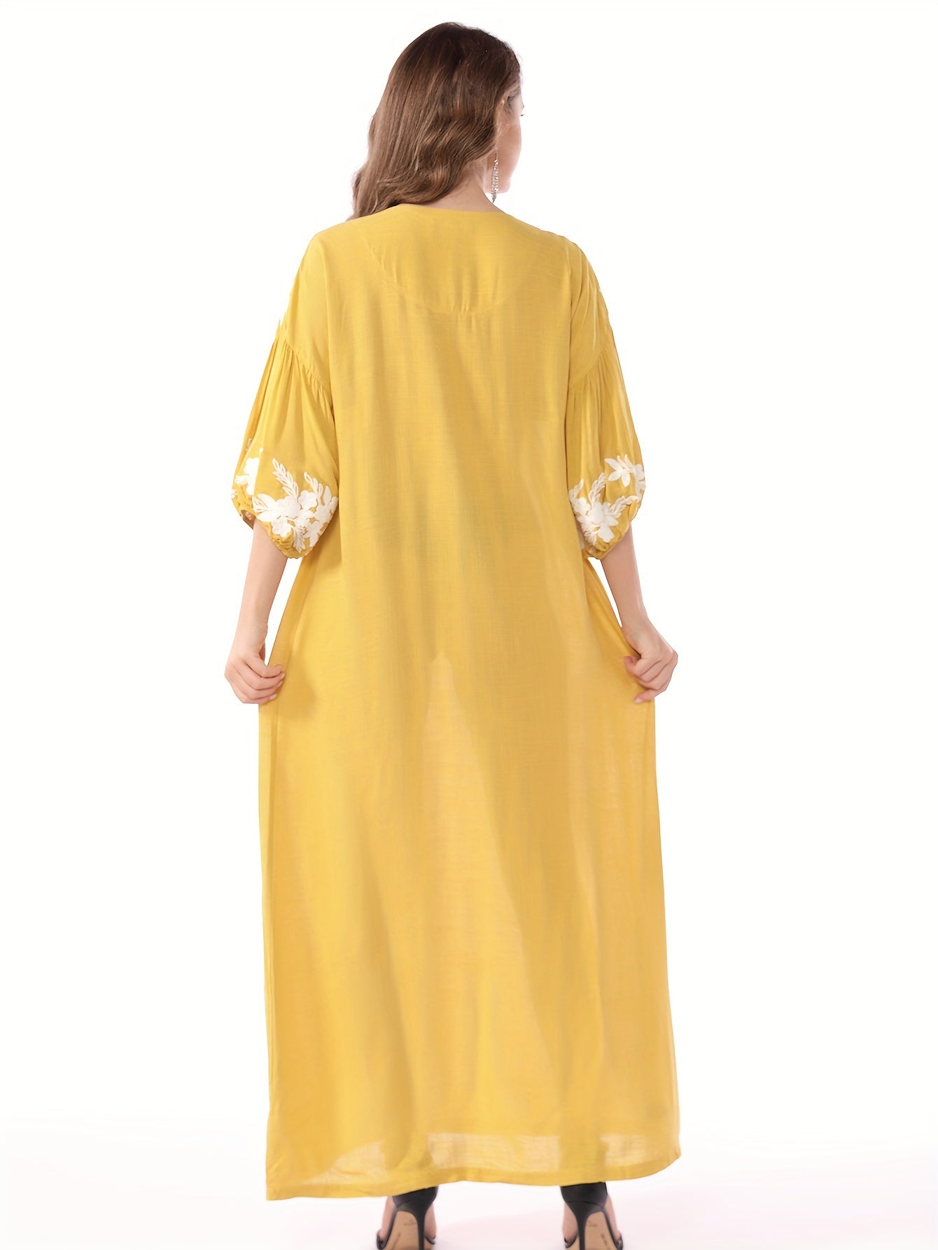 Themed Green Dress with White Floral Embroidery - ./MH