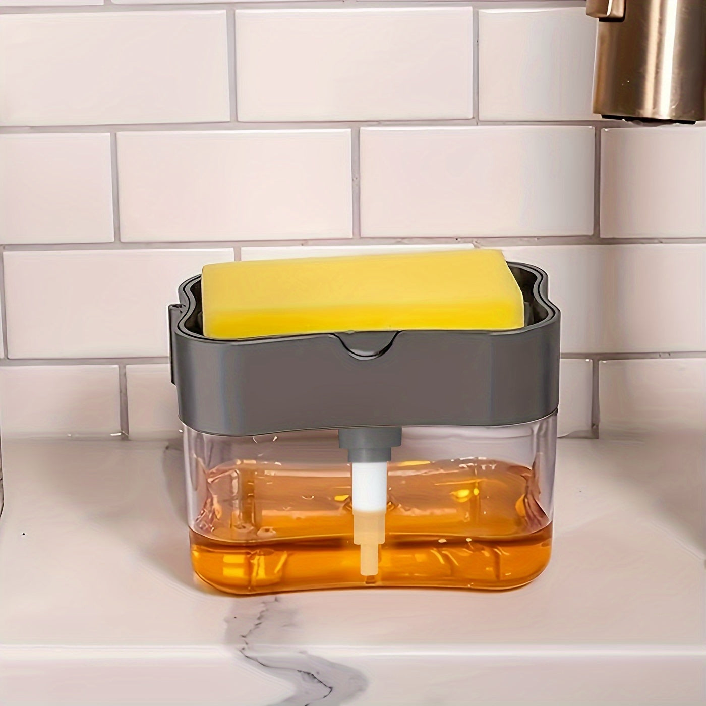 1pc Modern ABS Plastic Dish Soap Dispenser with Sponge Holder,