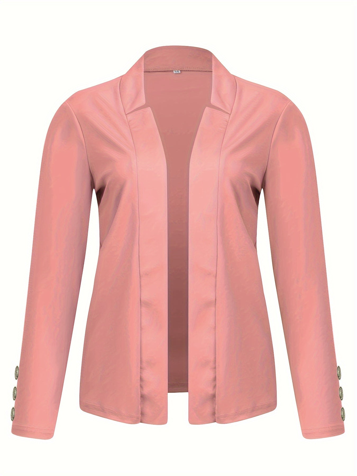Solid Open Front Button Decor Blazer, Elegant Long Sleeve Blazer.