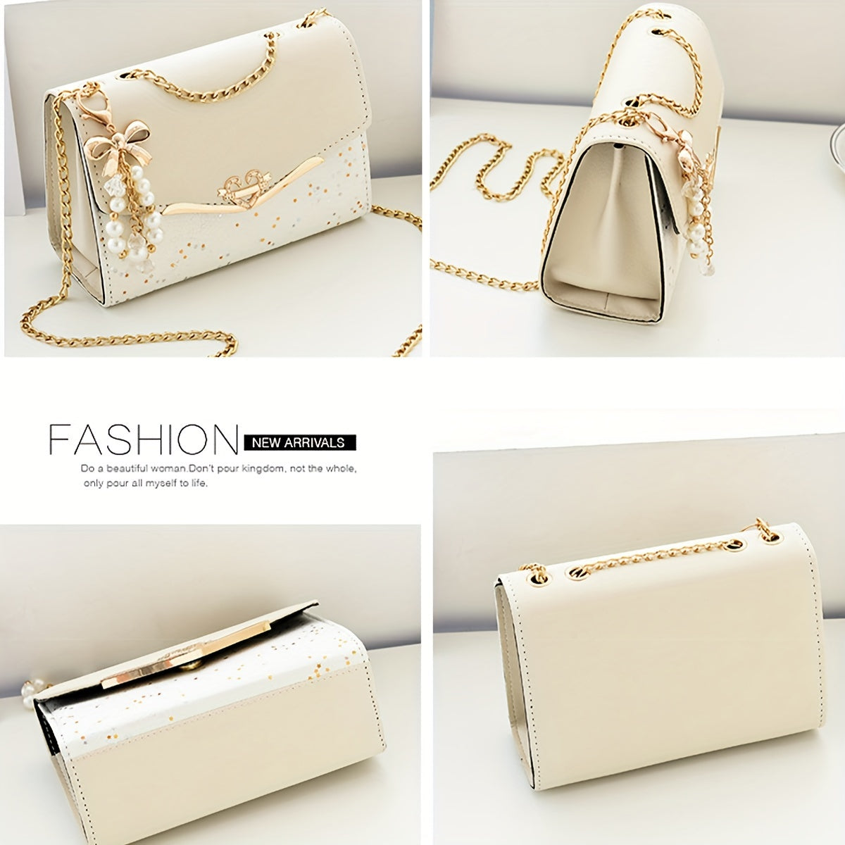 Fashion Polka Dot Beige PU Shoulder Bag .