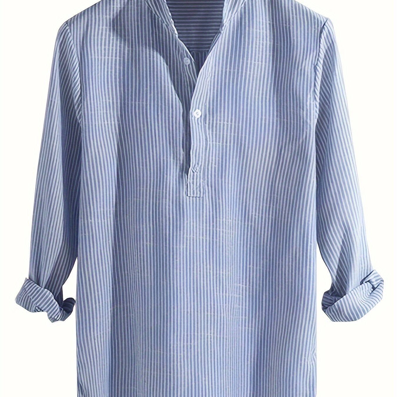 Classic Fit Men's Striped Henley Shirt - Trachten Shirts with Small Stand Collar,