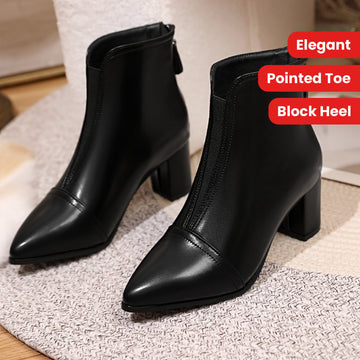 1pr Elegant Solid Color Mid Heel Ankle Boots for Women -/MH