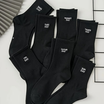 7 Pairs Plus Size Casual Crew Socks Set, Women's./MH