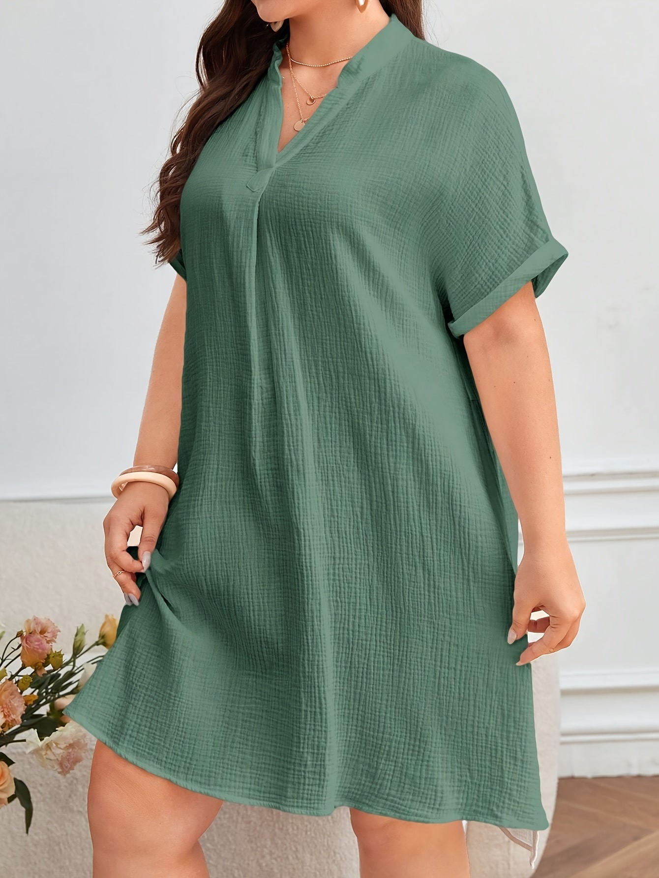 ZD8033-Ladies' Fashionable Elegant Plus Size Shirt Dress