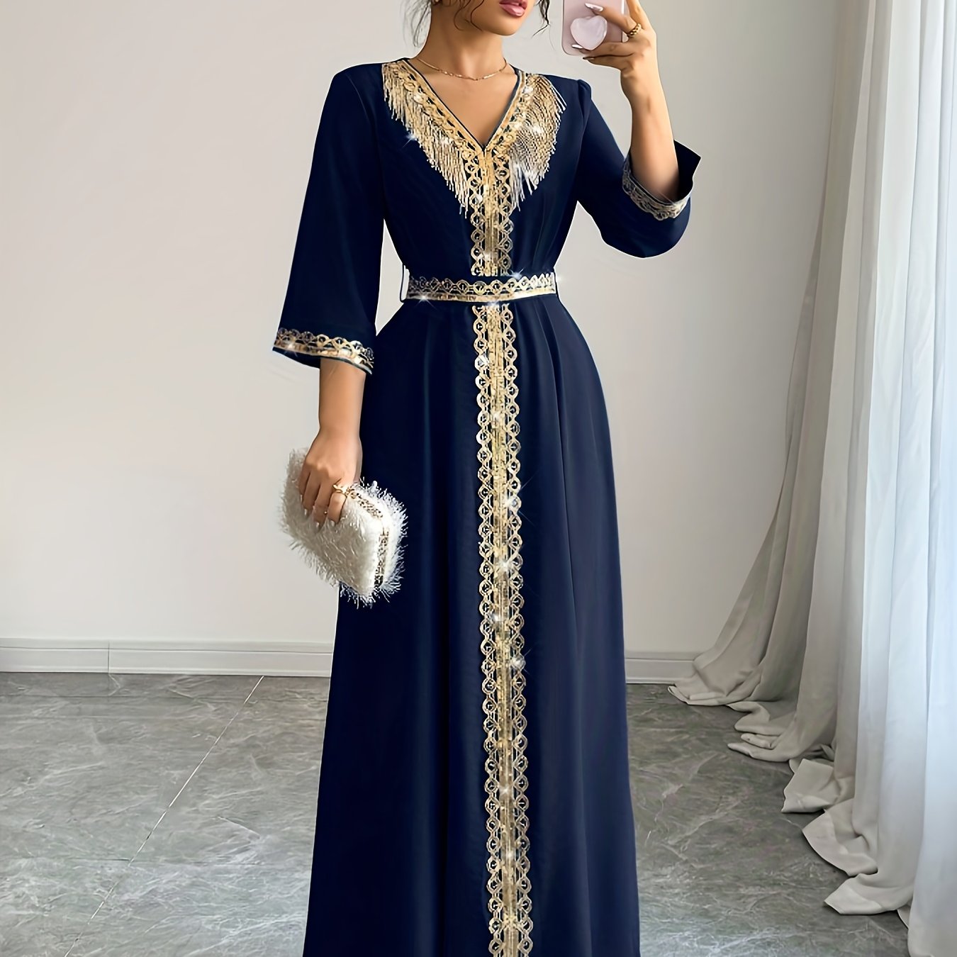 Yuhongfei Directional YY0309072 Mid-Sleeve Maxi Dress