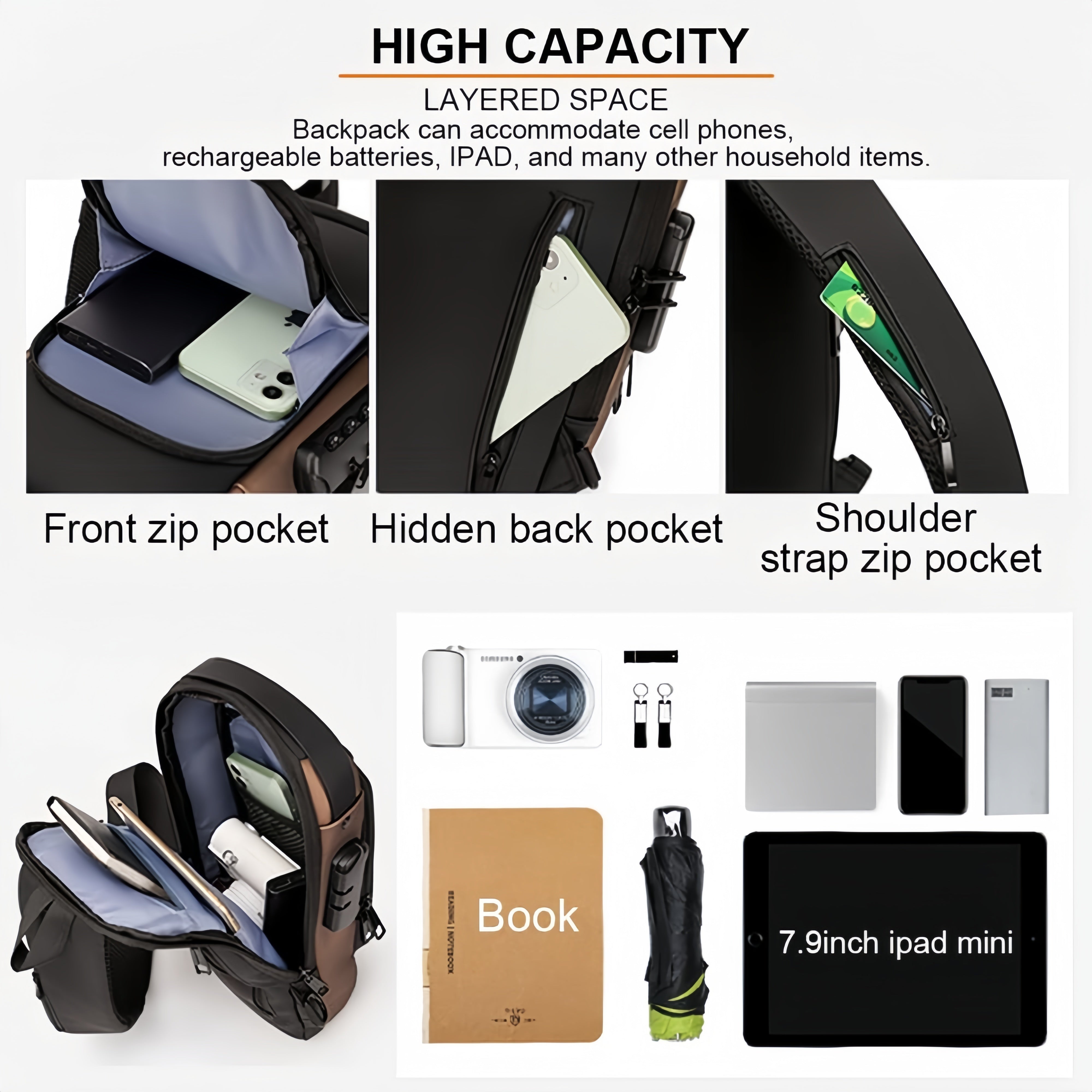 1pc Multi-functional Trendy Sling Bag With Password Lock,