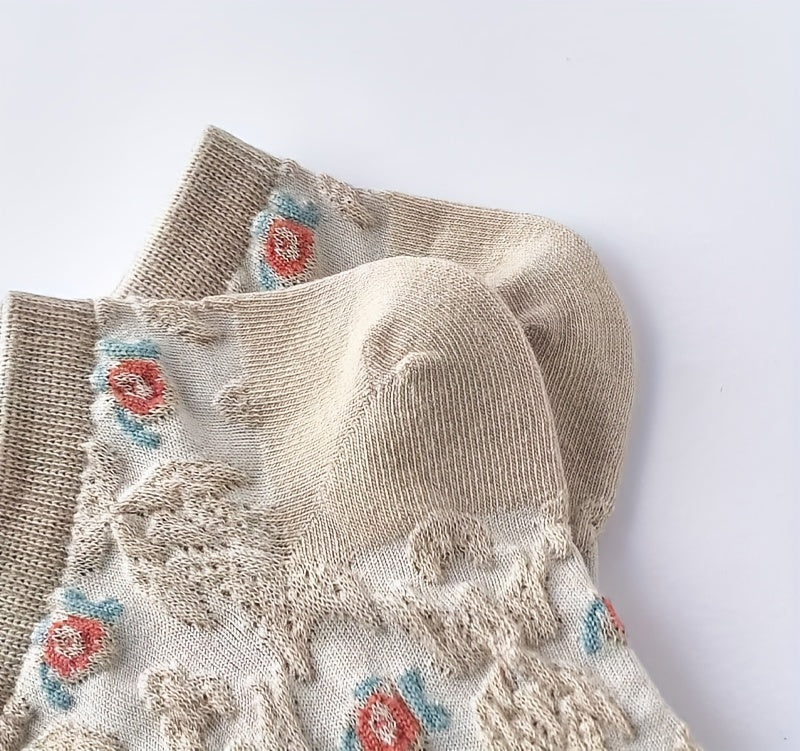 9 Pairs Vibrant Floral Print Low Cut Ankle Socks - Women's ./MH