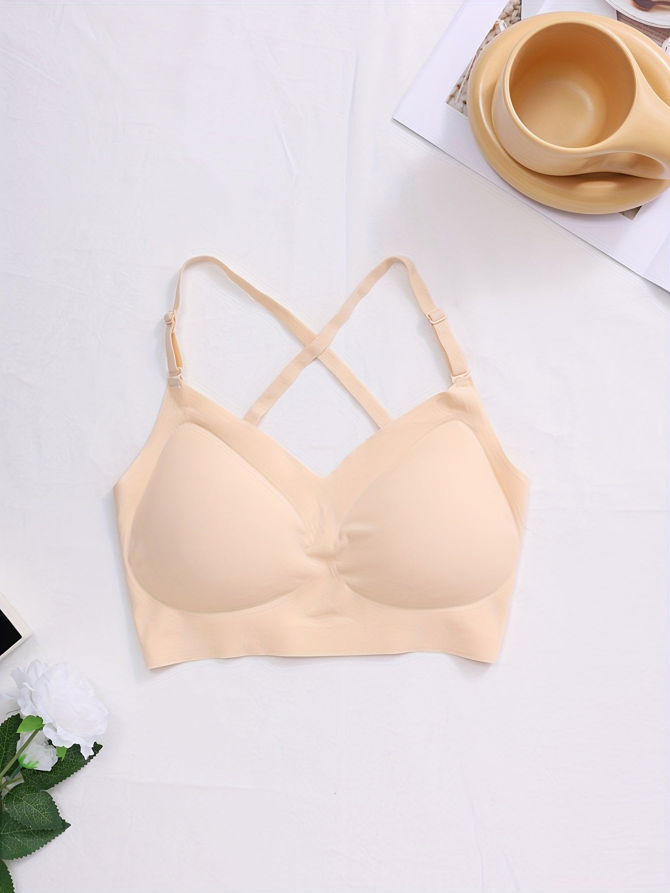Multiple methods Simple Solid Seamless Bra, Comfy & Breathable Backless '/MH
