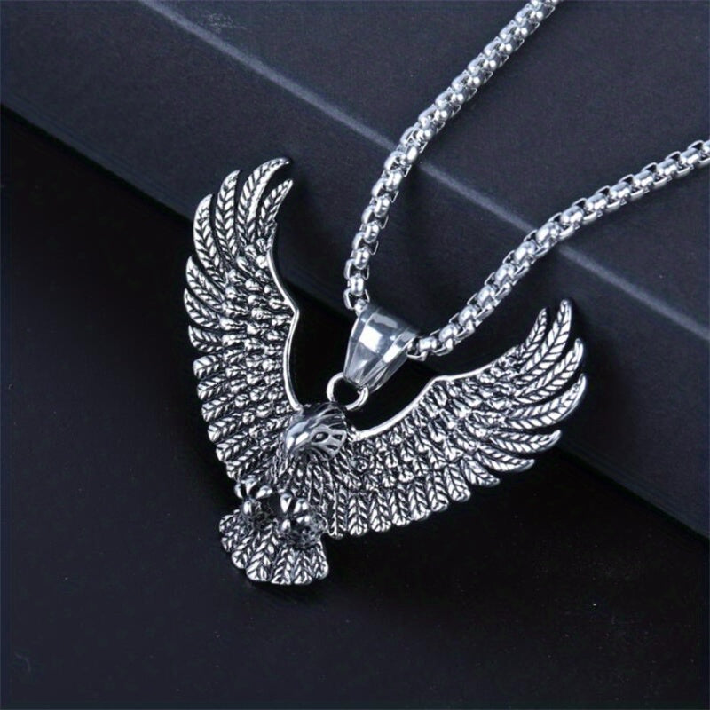 1pc Fashion Creative Eagle Pendant Stainless Steel Necklace, Hip Hop Retro Trendy Eagle Necklace Jewelry Gift For Men And Women