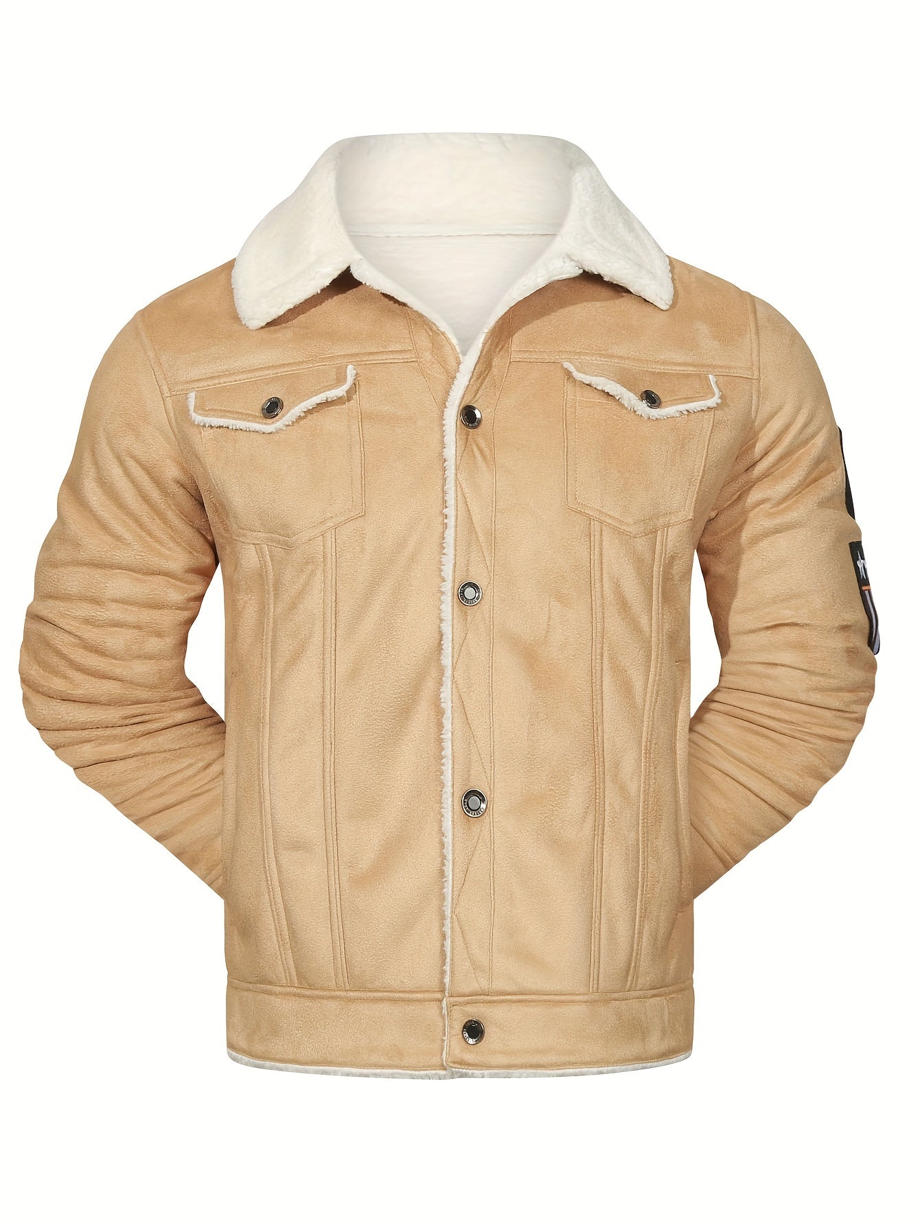Men's Casual Polyester Jacket with Faux Lining, Solid Color,