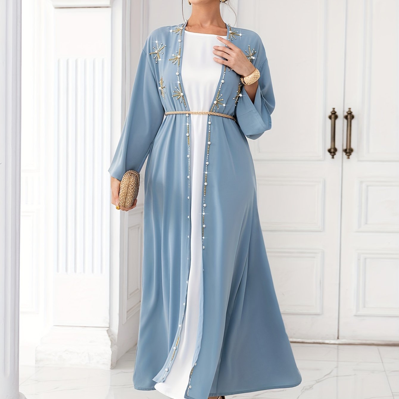 Open Front Long Sleeve Kaftan Dress,women fashion'/MH