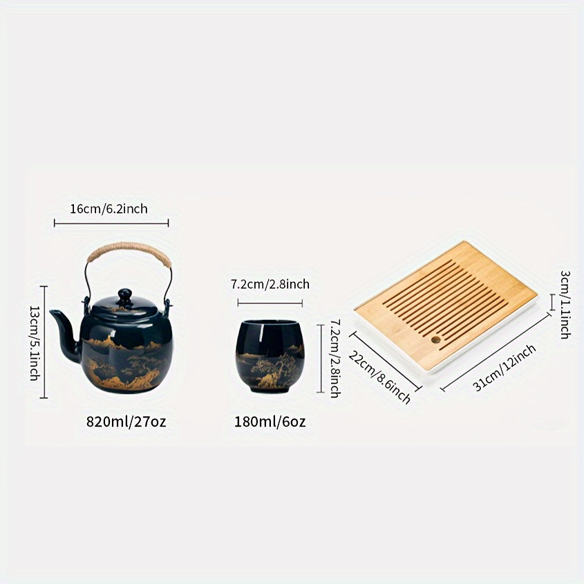 7/8pcs, Japanese Ceramic Tea Set with Handles - Large Capacity Teapot and Tea Cups for Summer and Winter Drinks - Perfect Gift for Home and Office Decor