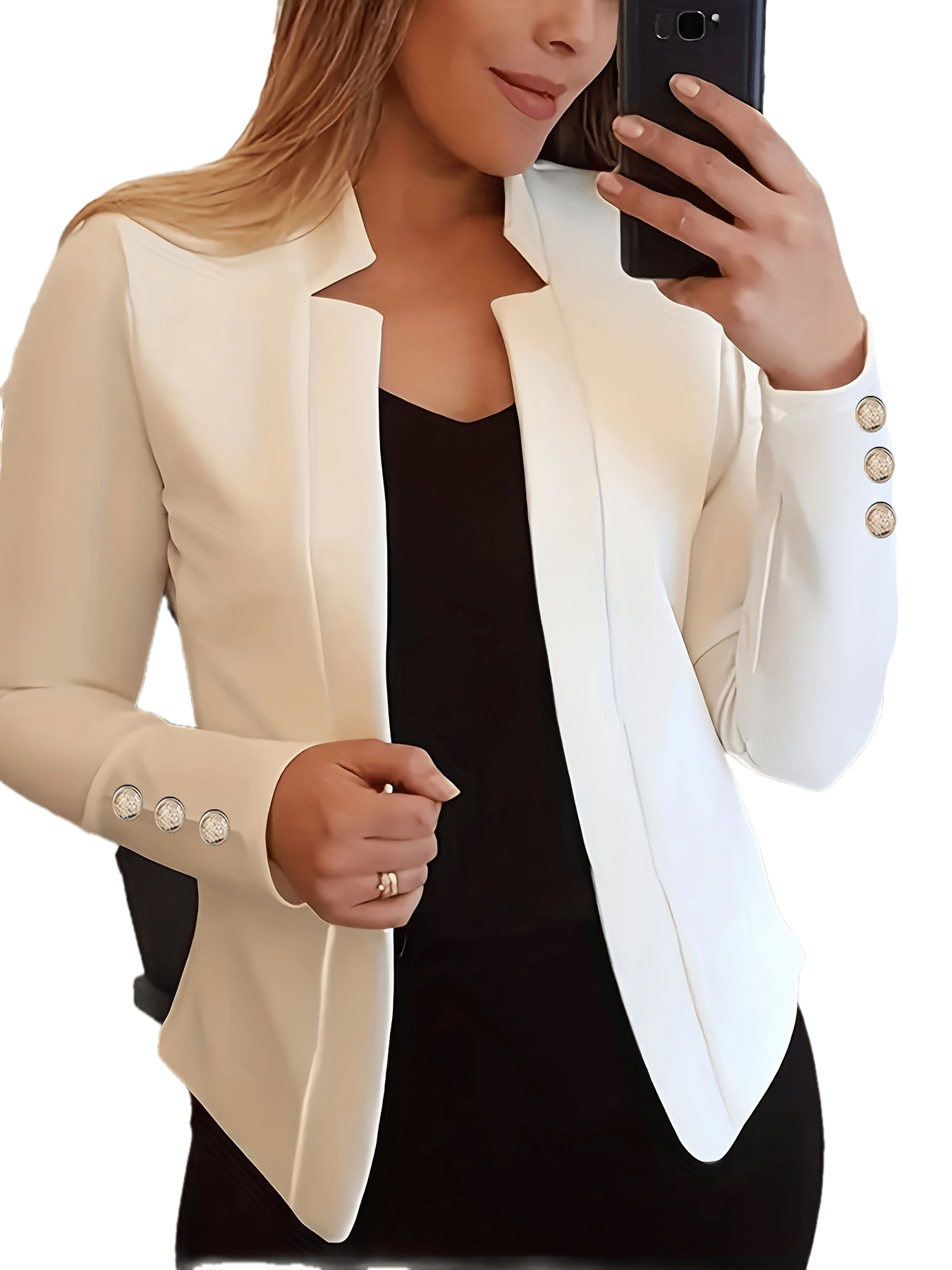 Solid Open Front Button Decor Blazer, Elegant Long Sleeve Blazer.